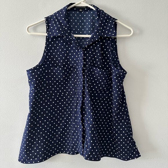 Notations Top Women's Small Button Down Blouse Sleeveless Navy Polka Dot Coastal - Picture 1 of 9